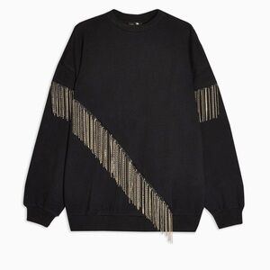 Black pullover sweatshirt with gold chain fringe